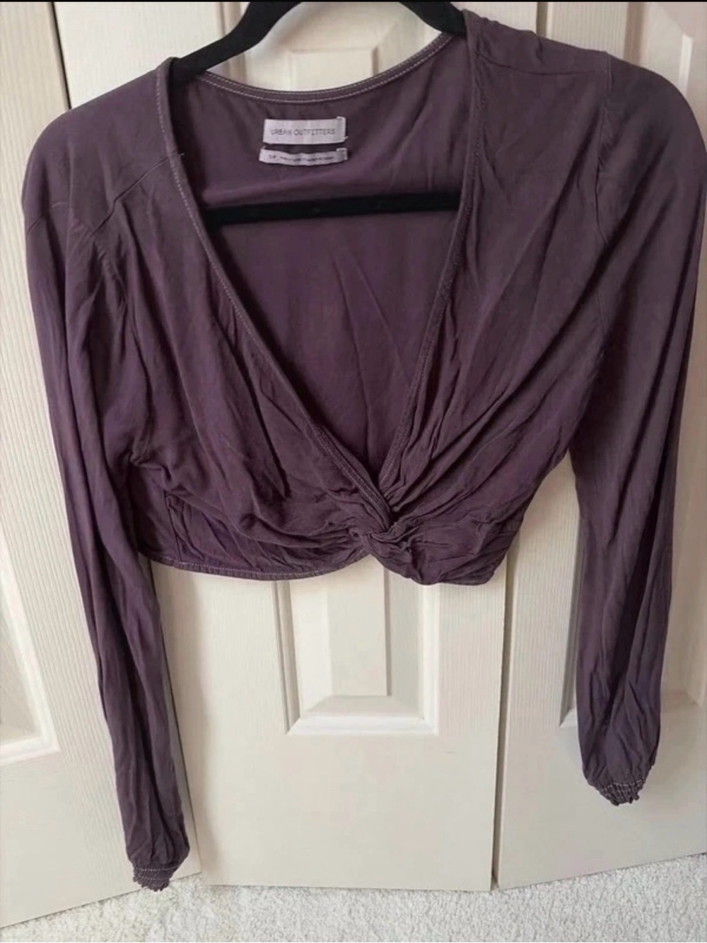 Urban Outfitters Mauve Twist-Front Long-Sleeve Crop Top